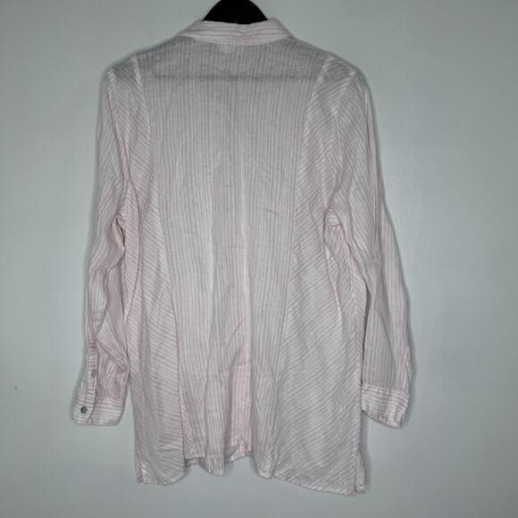 J Jill Shirt Womens Large Pink White Striped Love Linen Button Front Long Sleeve - Picture 6 of 8